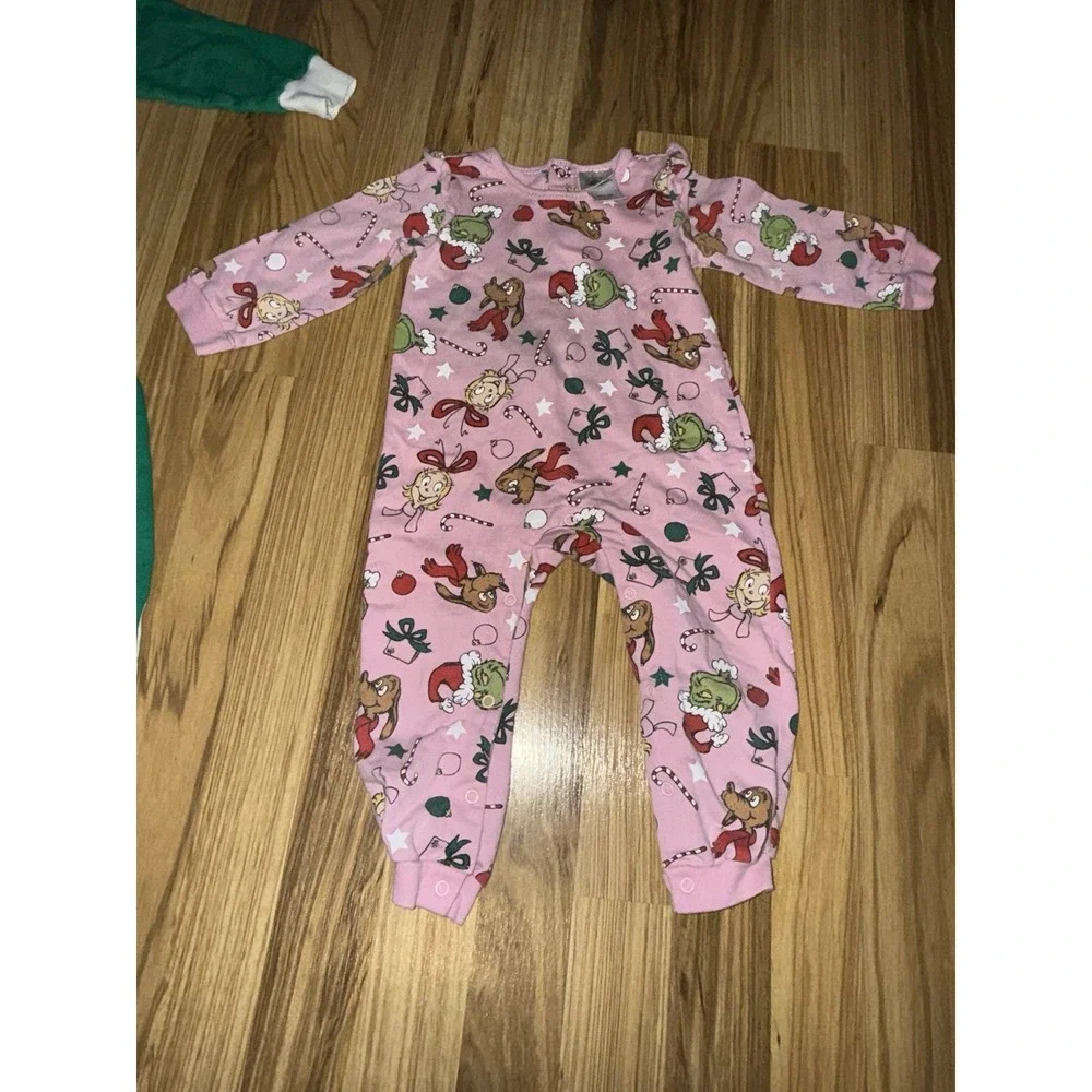 The Grinch Christmas One Piece Outfit Pajama Set Lot‎ Sz 18 Months